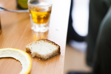 Alcohol shot glass on a table