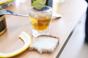 Alcohol shot glass on a table