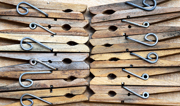 Old Clothes Pins Close Up