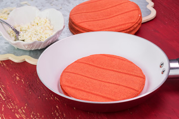  Red cheese quesadilla - ready to fry.