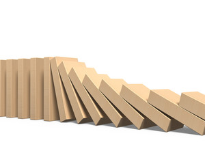Wooden dominoes falling