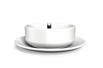 Man hanging on edge of empty soup bowl