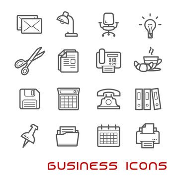 Business and office thin line icons