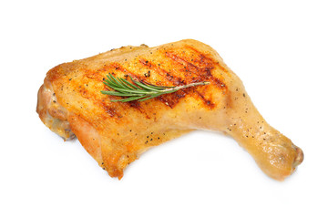 Grilled chicken thigh isolated on white background