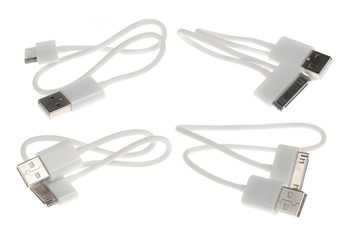 set of White USB cable isolated on white.