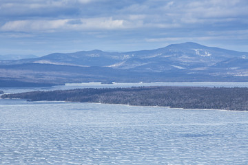 View of Mooselookmeguntic Lake in the winter, Rangeley, Maine.