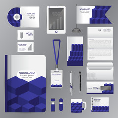 White identity template with blue origami elements. Vector compa © ploygraphic