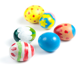 Easter eggs painted on a white background