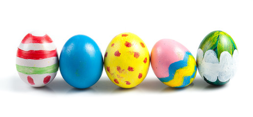 Easter eggs painted on a white background