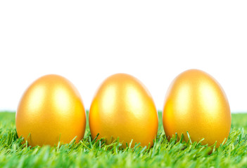 Gold easter egg on a green grass
