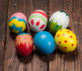 Easter eggs on wooden background