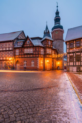 Saigerturm und Markt in Stolberg, Harz in Sachsen-Anhalt