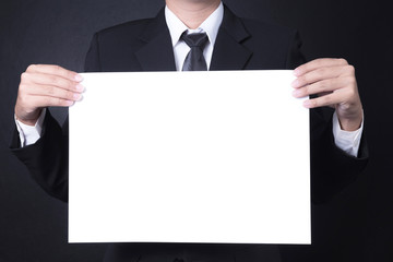 Business man hold blank signboard