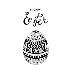 Happy Easter typographic background. Colorful pattern egg with calligraphic inscription: Happy Easter. Happy Easter egg lettering poster.