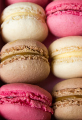 Colourful tasty macaroons macaron in a row pastel colors