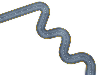 Image of a winding road, top view. 3d render image. 