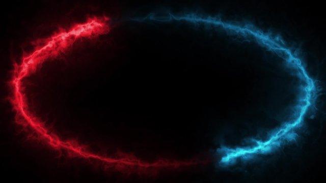 Animated loopable ring of two colors energy beams - red and blue