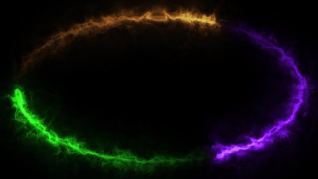 Animated loopable ring of three colors energy beams - golden, pink and green