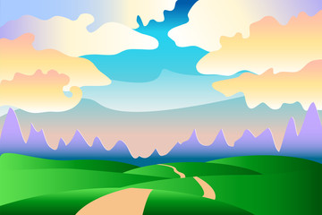 Obraz premium Idyllic cartoon style landscape vector background