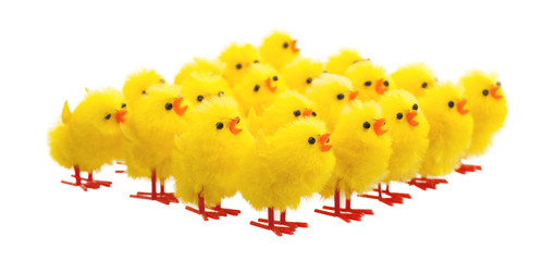 Abundance of easter chicks, selective focus