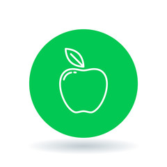 Apple icon. Apple fruit sign. Healthy apple symbol. White apple icon on green circle background. Vector illustration.