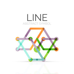 Linear abstract logo, connected multicolored segments of lines geometrical figure