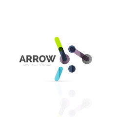 Linear arrow abstract logo, connected multicolored segments of lines in directional pointer figure