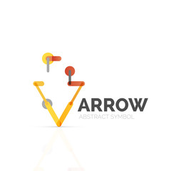 Linear arrow abstract logo, connected multicolored segments of lines in directional pointer figure