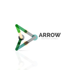 Linear arrow abstract logo, connected multicolored segments of lines in directional pointer figure