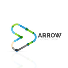 Linear arrow abstract logo, connected multicolored segments of lines in directional pointer figure