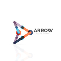 Linear arrow abstract logo, connected multicolored segments of lines in directional pointer figure