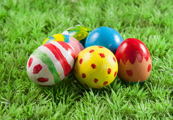 Easter eggs on green grass