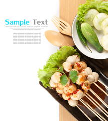 Grilled meat ball with sweet spicy sauce and vegetables