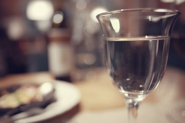 glass of water in the interior of the restaurant