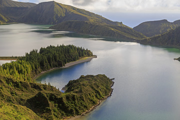 Lagoa do Fogo and green valley on San Miguel island
