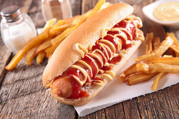 hot dog with french fries