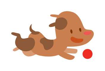 Vector Cute Doggy play and running with red ball