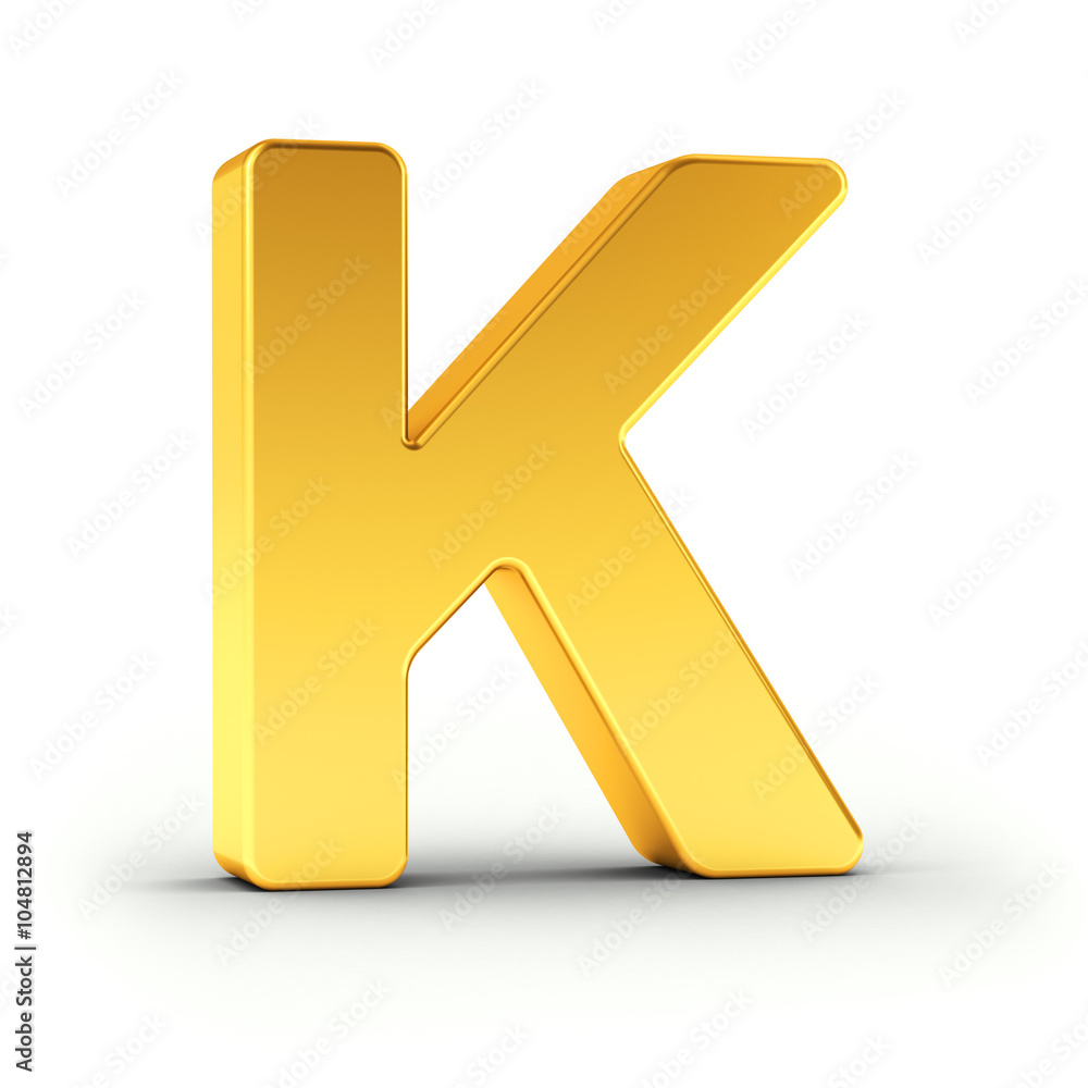 Poster the letter k as a polished golden object with clipping path