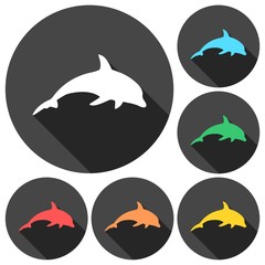 Dolphin Silhouette icons set with long shadow