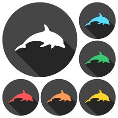 Obraz premium Dolphin Silhouette icons set with long shadow