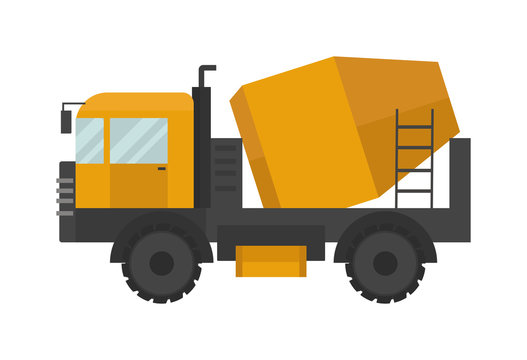 Building under construction cement mixer machine technics vector illustration