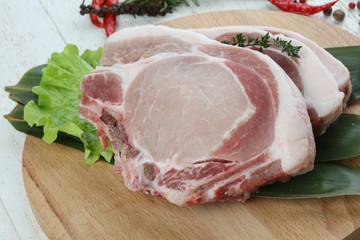 Raw pork t-bone steak