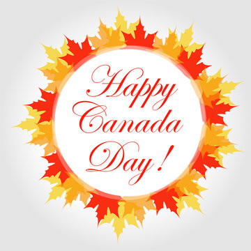 Happy Canada Day card with maple leaves 