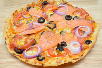 Smoke Salmon Pizza with Black Olive  - Crispier crust pizza
