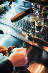 italian espresso expresso coffee making preparation with machine