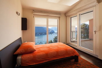 Furnished house design, bedroom with lake view