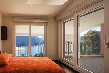 Furnished house design, bedroom with lake view