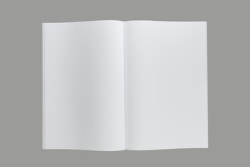 Opened A4  book or catalog or magazine isolated on gray backgrou - 104817830