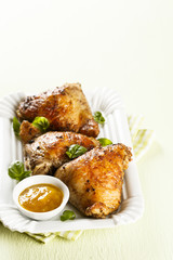 Fried chicken with mango chutney and basil