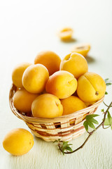 Fresh apricots in rustic basket